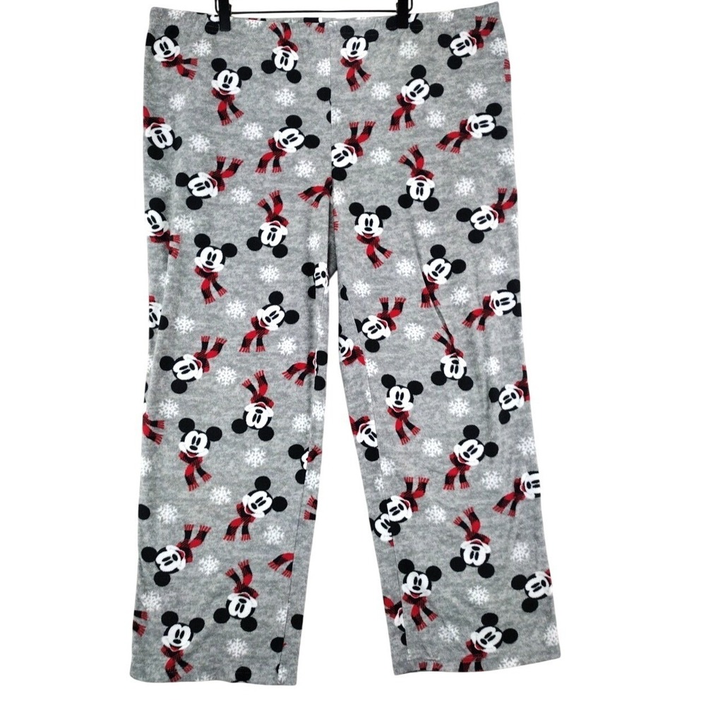 Disney Mickey Mouse Snowflake‎ Pajama Pants Women's 2X Gray Fleece Sleepwear